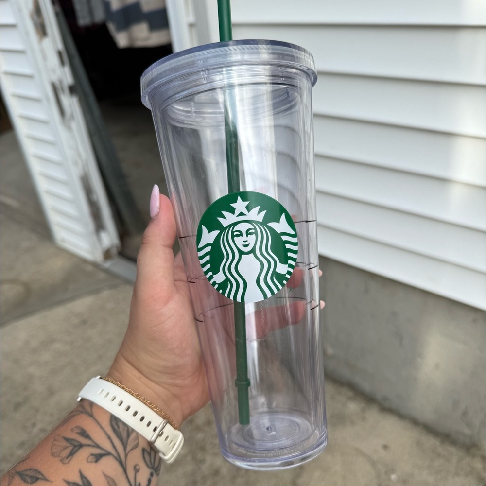 Starbucks Transparent Tumbler with Green Logo and Straw - 24 oz